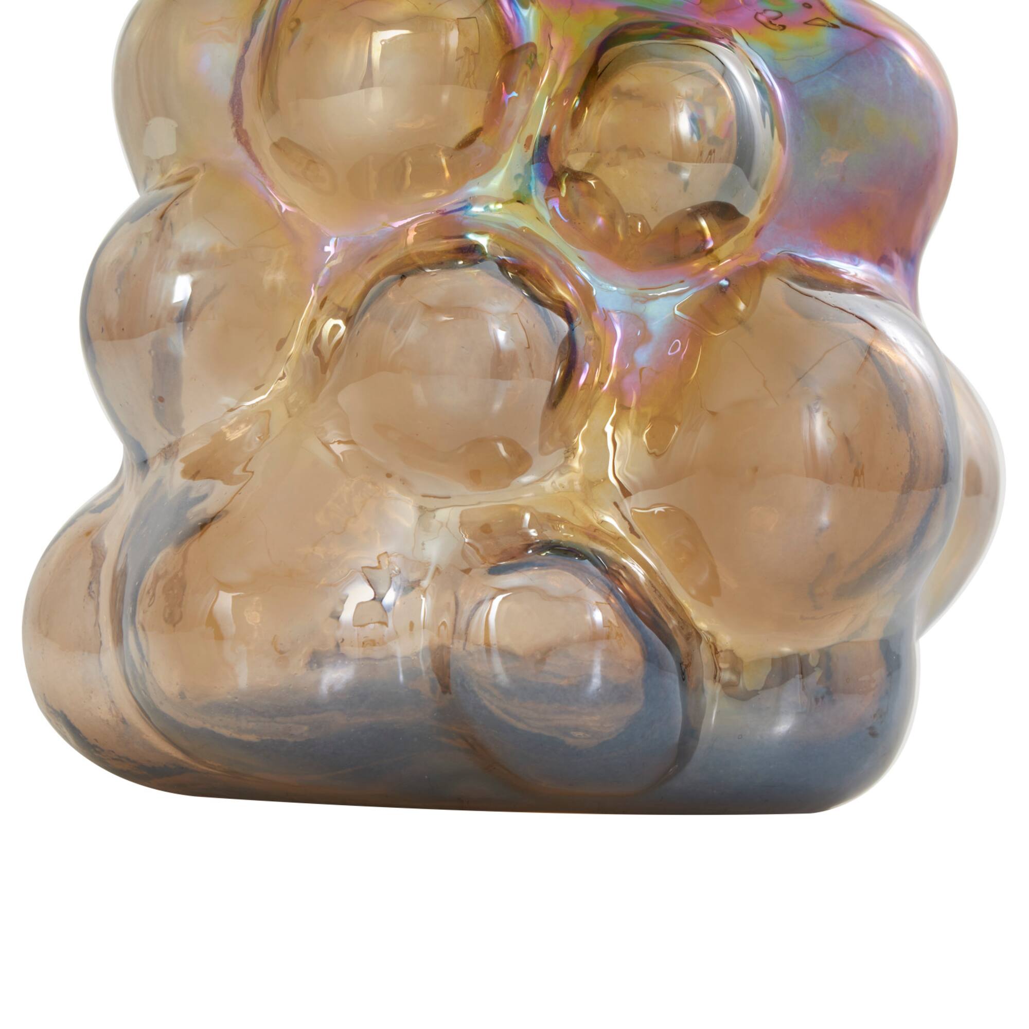 8" Iridescent Brown Abstract Handmade Bubble Glass Vase